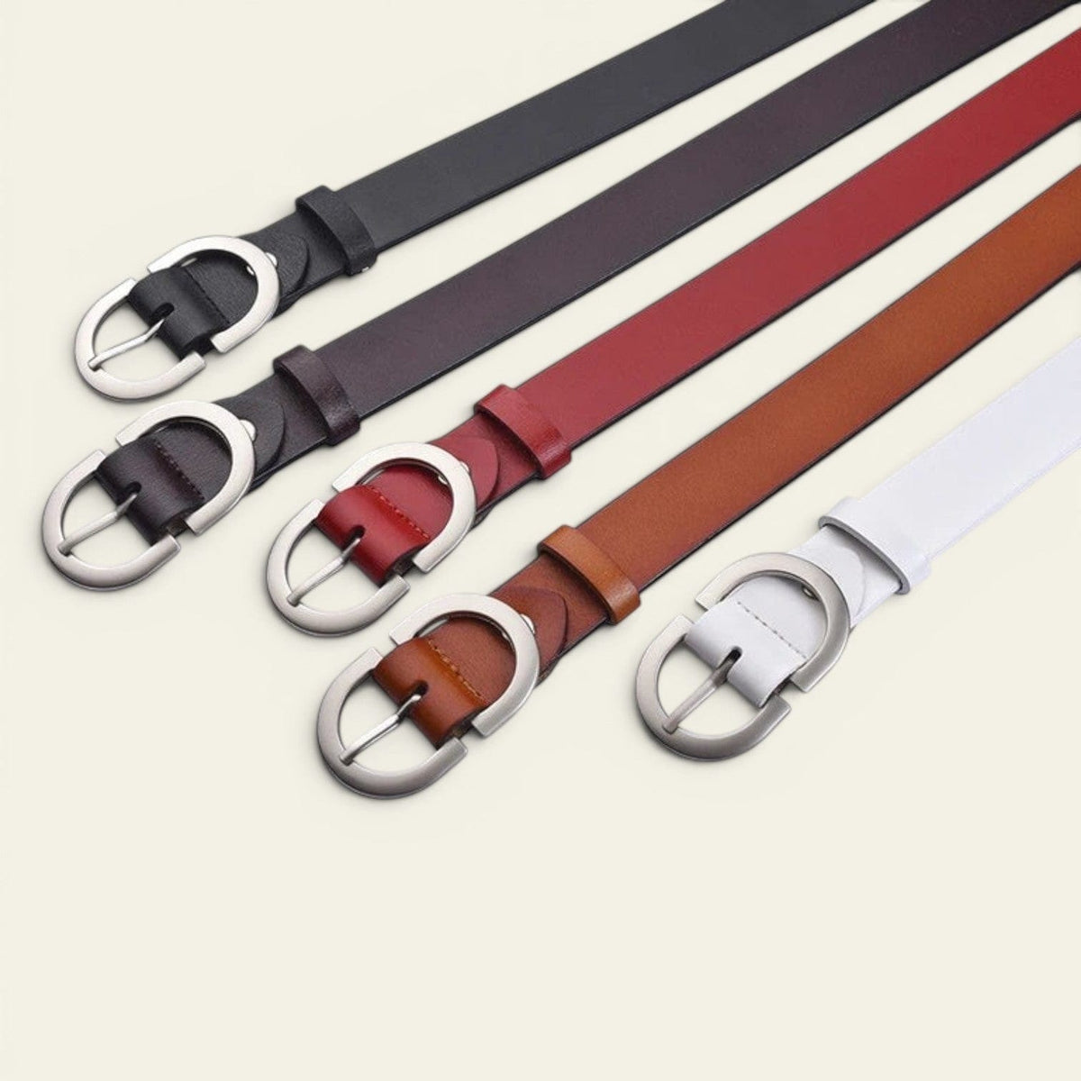 La Ceinture Pour Femme Camille - Ceinture en cuir à grande boucle ovale argentée