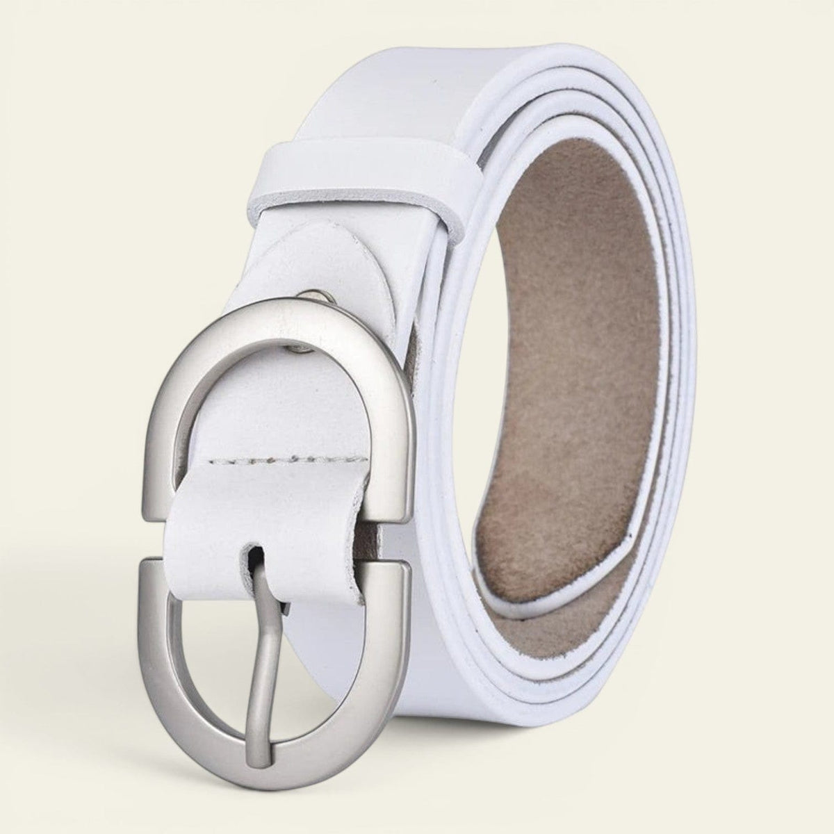 La Ceinture Pour Femme Camille - Ceinture en cuir à grande boucle ovale argentée