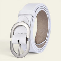 La Ceinture Pour Femme Camille - Ceinture en cuir à grande boucle ovale argentée