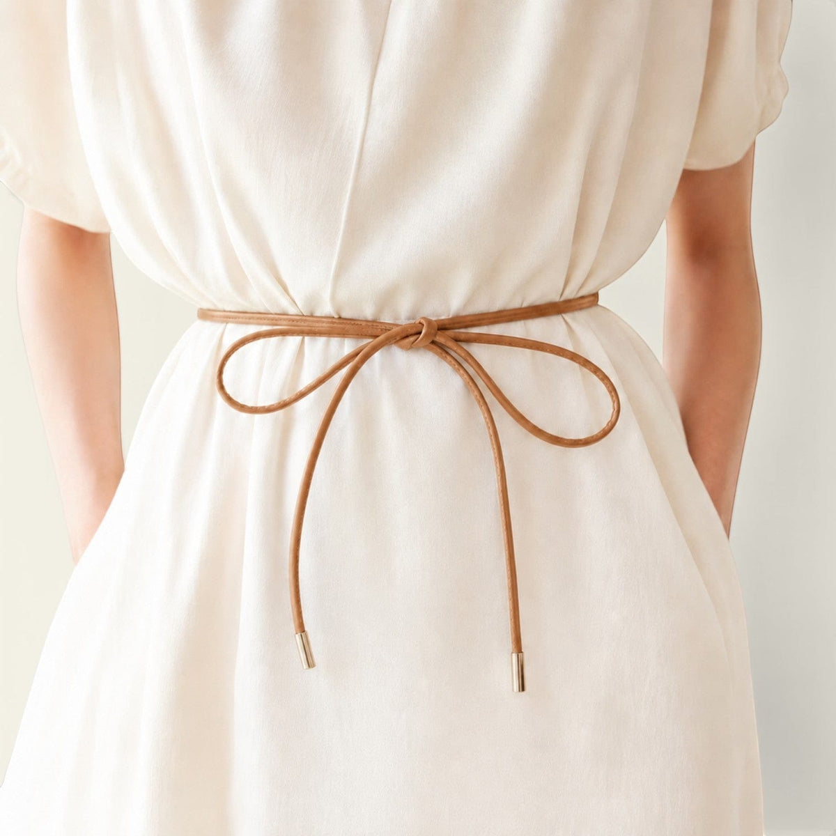 Ceinture camel femme cordelette fine à nouer, modèle Capucine
