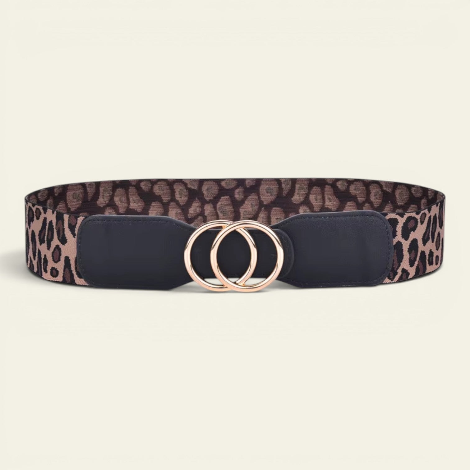 Ceinture large élastique La Ceinture Pour Femme à motif léopard avec boucle double anneaux dorée pour femme