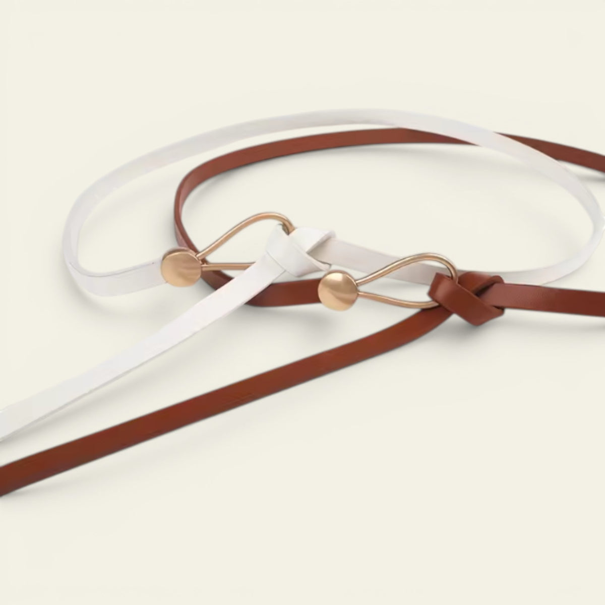 Ceinture fine La Ceinture Pour Femme en cuir PU blanc et marron avec boucle métallique décorative sans trou