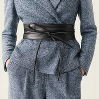 Ceinture noire femme à nouer à longs pans, modèle Célestine