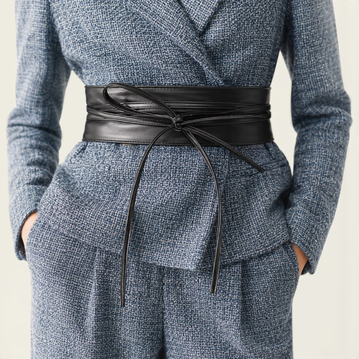 Ceinture noire femme à nouer à longs pans, modèle Célestine