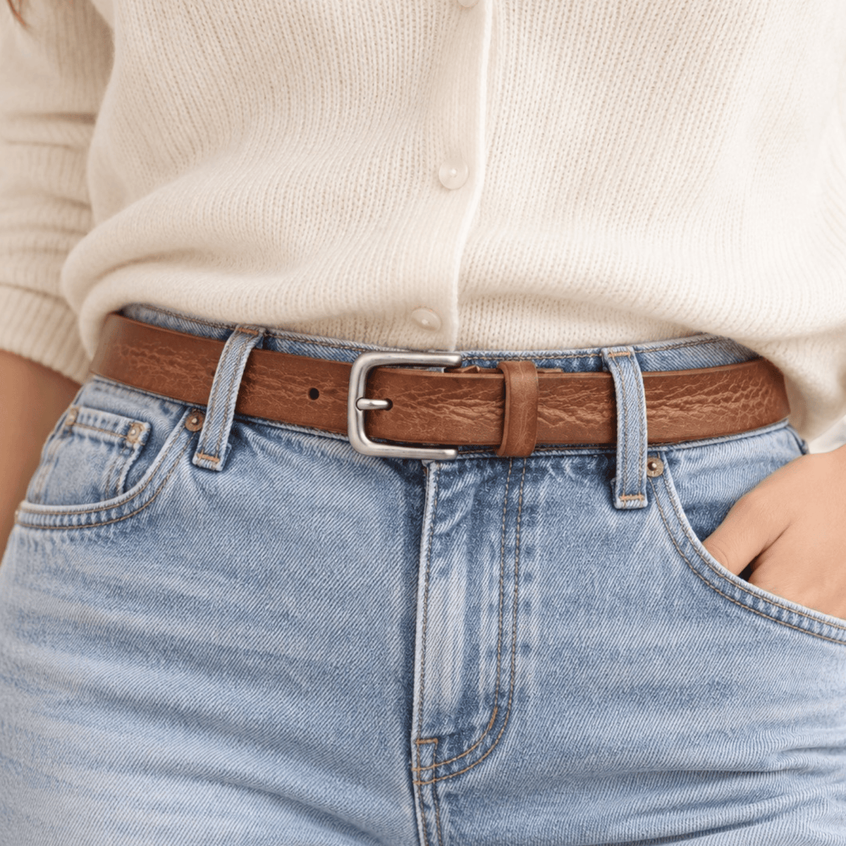 La Ceinture Pour Femme Clarisse - Ceinture fine en cuir patiné à boucle argentée