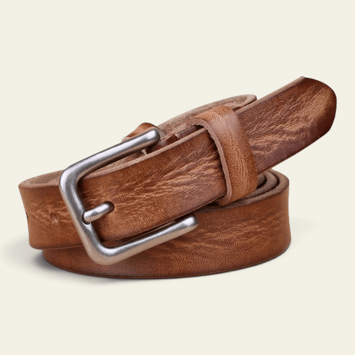 La Ceinture Pour Femme Clarisse - Ceinture fine en cuir patiné à boucle argentée