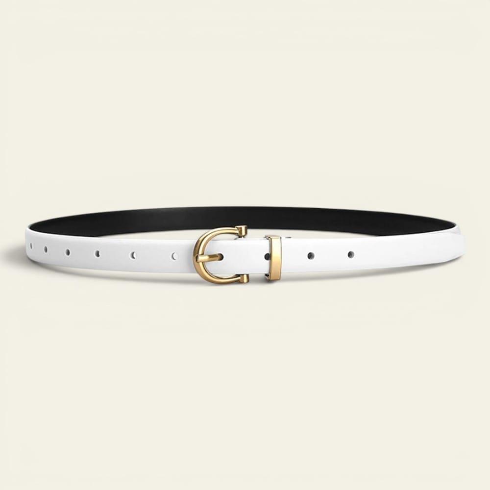 Ceinture blanche femme fine en cuir à boucle laiton, modèle Clémence