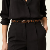 Ceinture femme très fine à boucle dorée, imprimé léopard, modèle Colombe
