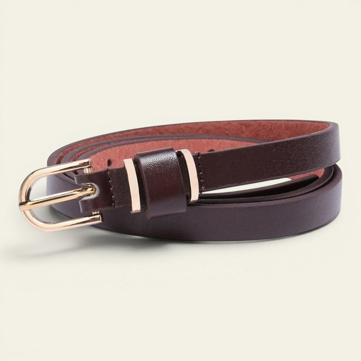 Ceinture marron femme très fine à boucle dorée, modèle Colombe