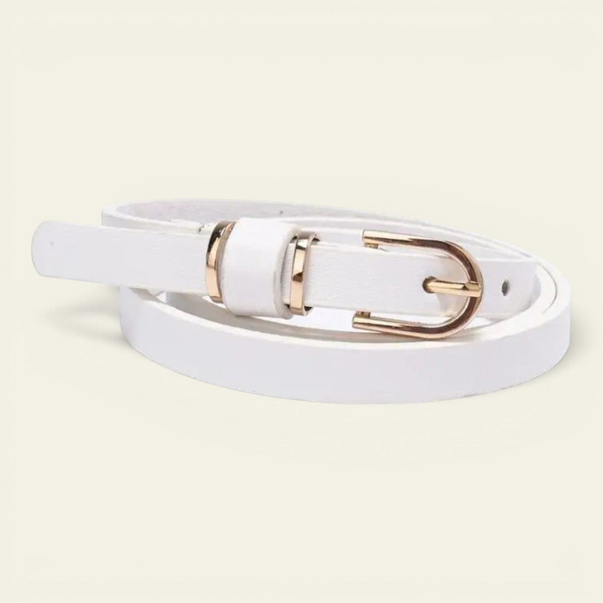Ceinture blanche femme très fine à boucle dorée, modèle Colombe