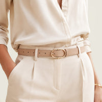 Ceinture kaki femme effet daim à boucle ovale dorée, modèle Constance