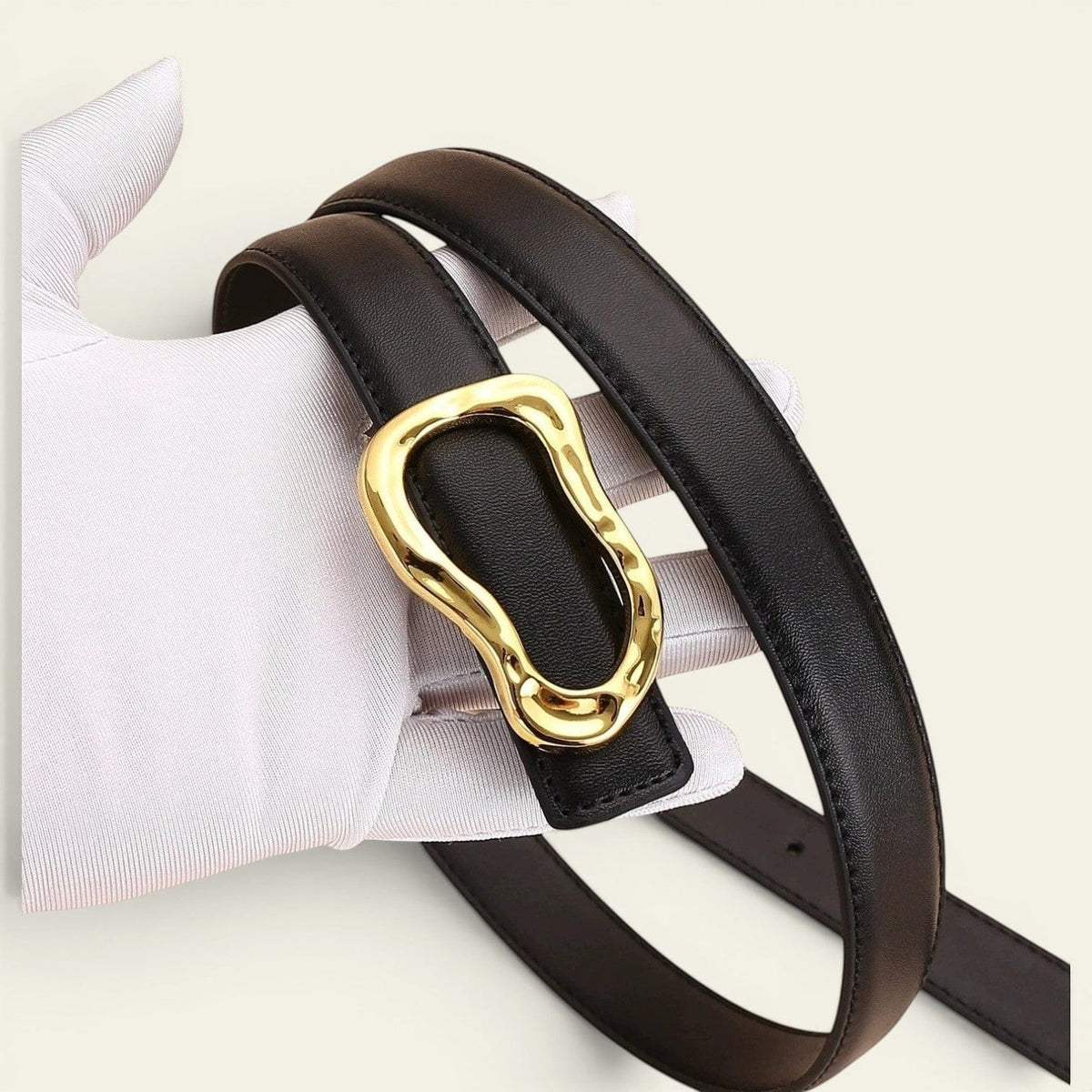 La Ceinture Pour Femme Delphine - Ceinture fine en cuir à boucle dorée arrondie