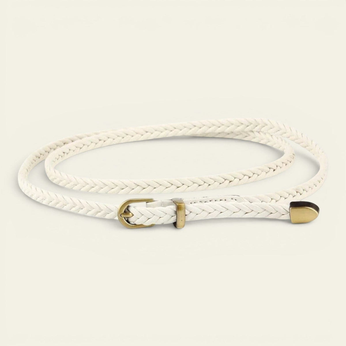 Ceinture blanche femme fine tressée à boucle, modèle Éloïse