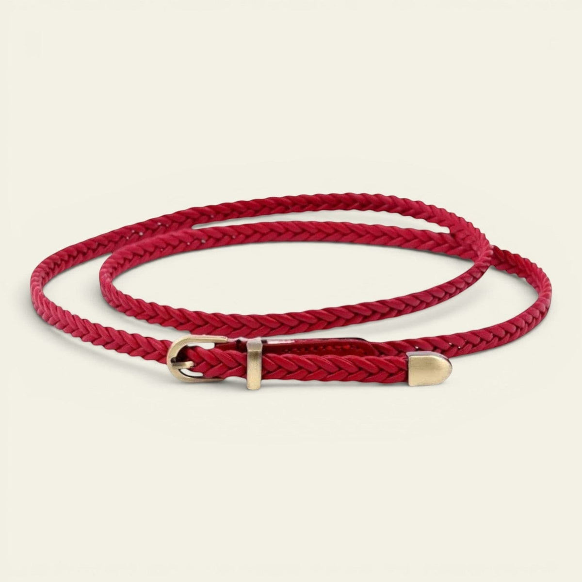 Ceinture rouge femme fine tressée à boucle, modèle Éloïse