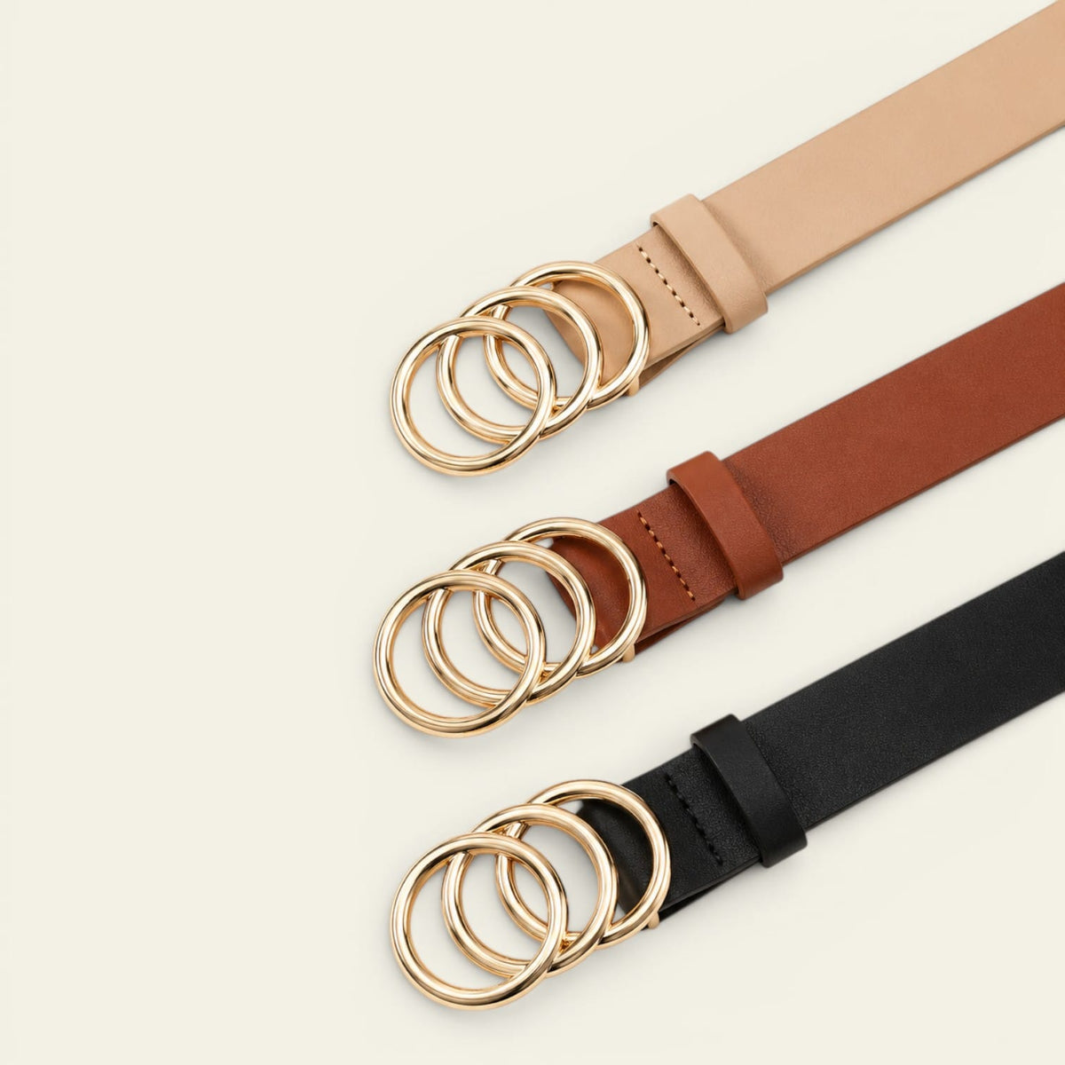 La Ceinture Pour Femme Roseline - Ceinture fine à boucle trois anneaux dorés