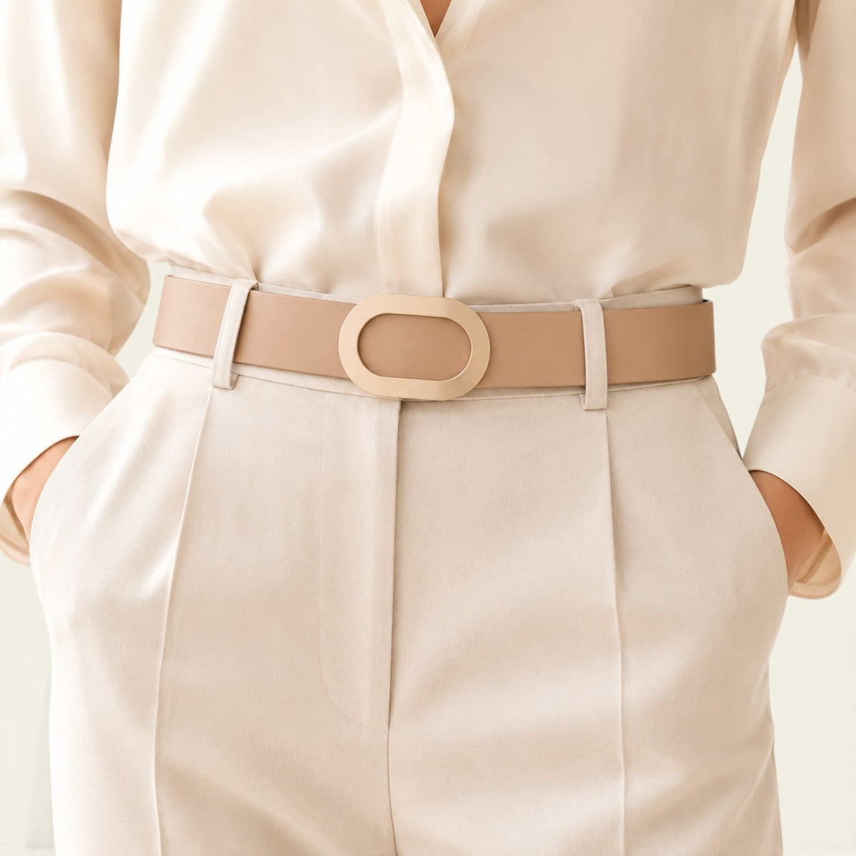 Ceinture abricot femme en cuir à boucle ovale dorée, modèle Estelle