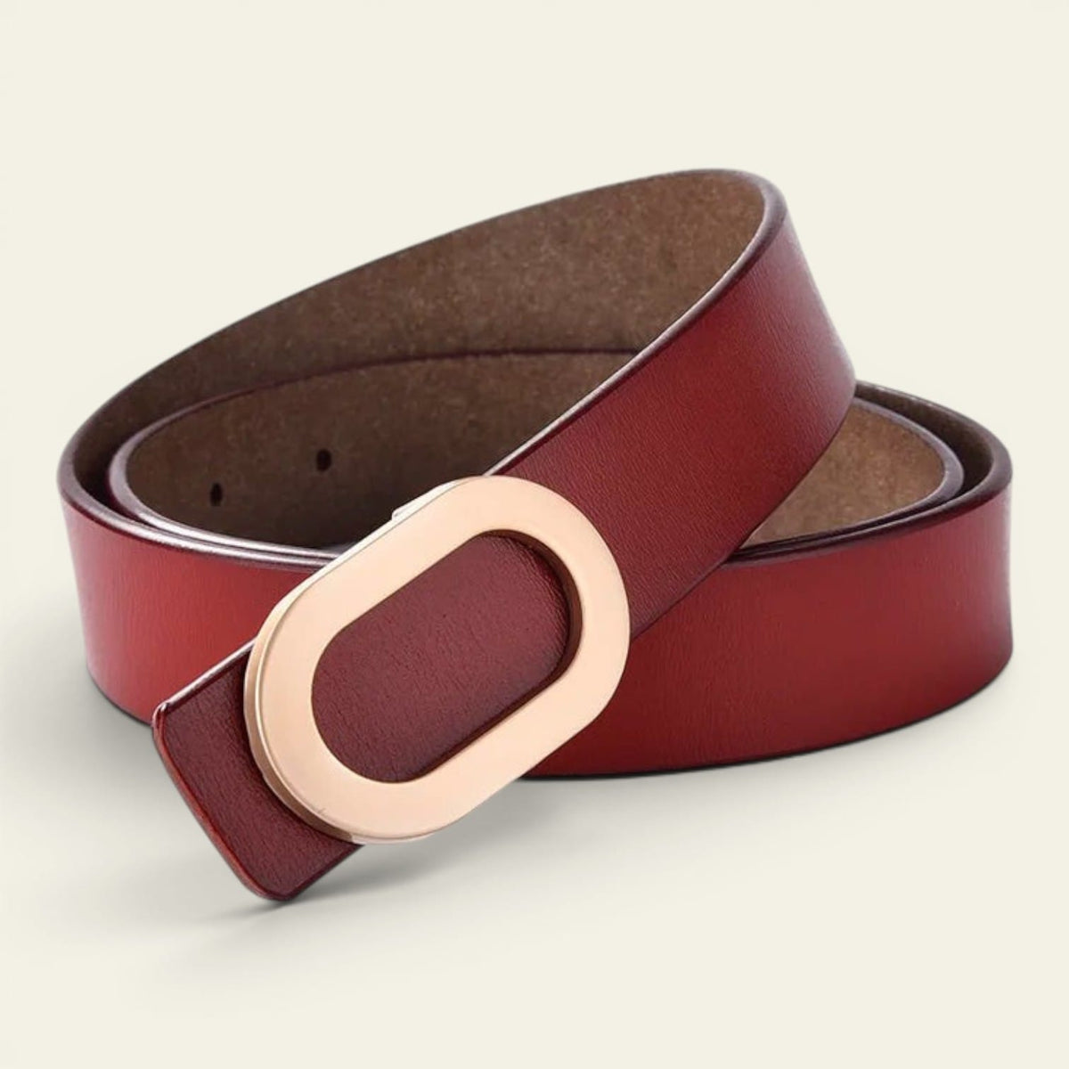 Ceinture rouge femme en cuir à boucle ovale dorée, modèle Estelle