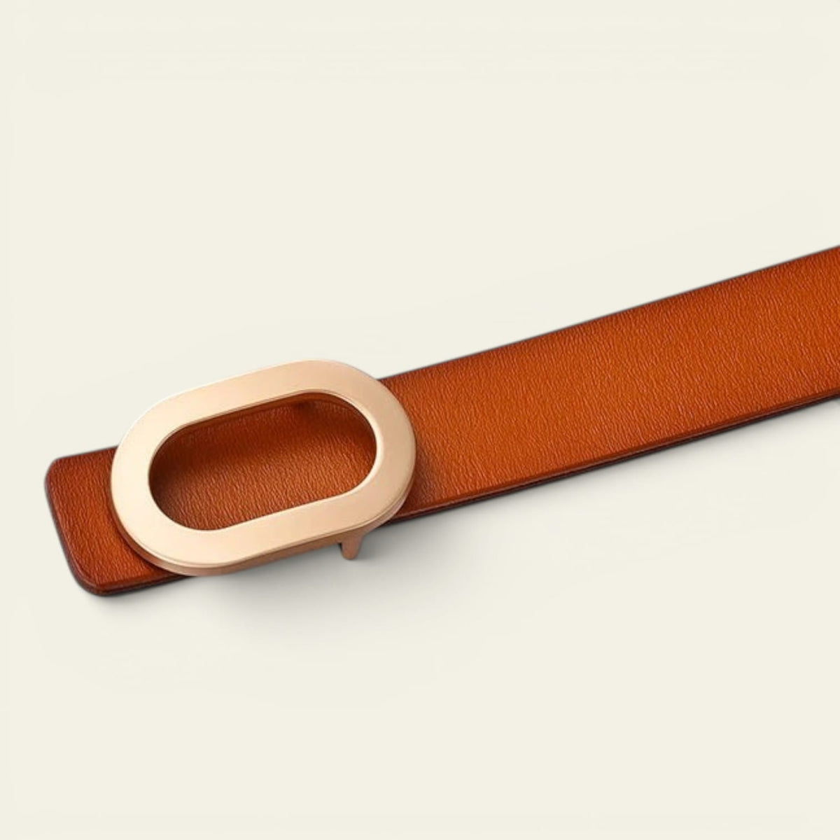 Ceinture camel femme en cuir à boucle ovale dorée, modèle Estelle