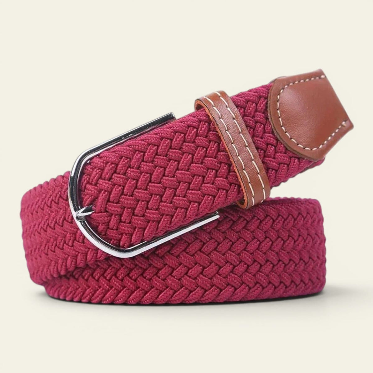 Ceinture rouge femme tressée extensible en toile, modèle Faustine