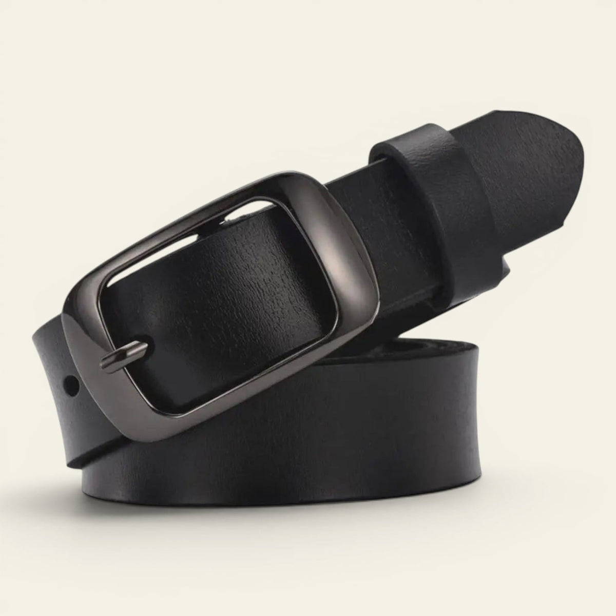 La Ceinture Pour Femme Fiona - Ceinture en cuir à boucle rectangulaire noir mat