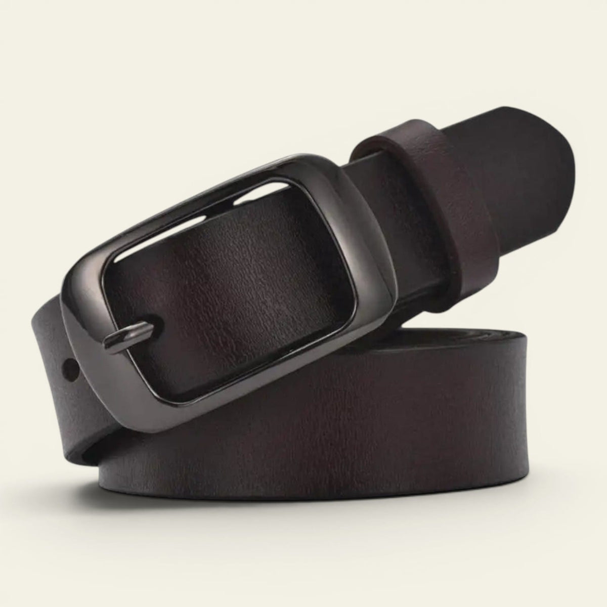Ceinture marron femme en cuir à boucle rectangulaire noir mat, modèle Fiona