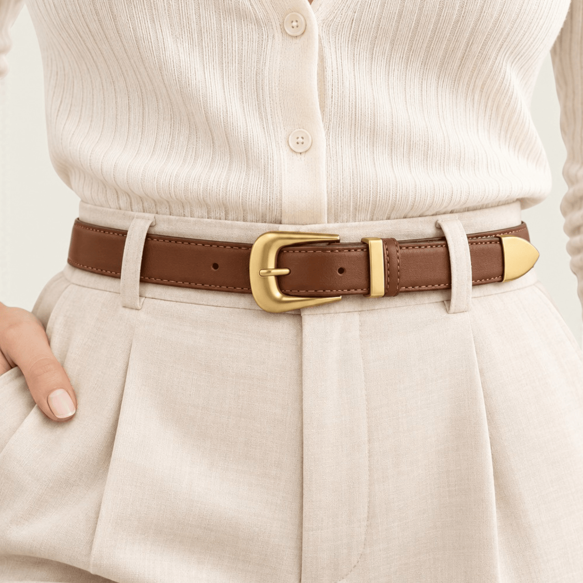 La Ceinture Pour Femme Flavie - Ceinture en cuir à boucle ardillon dorée