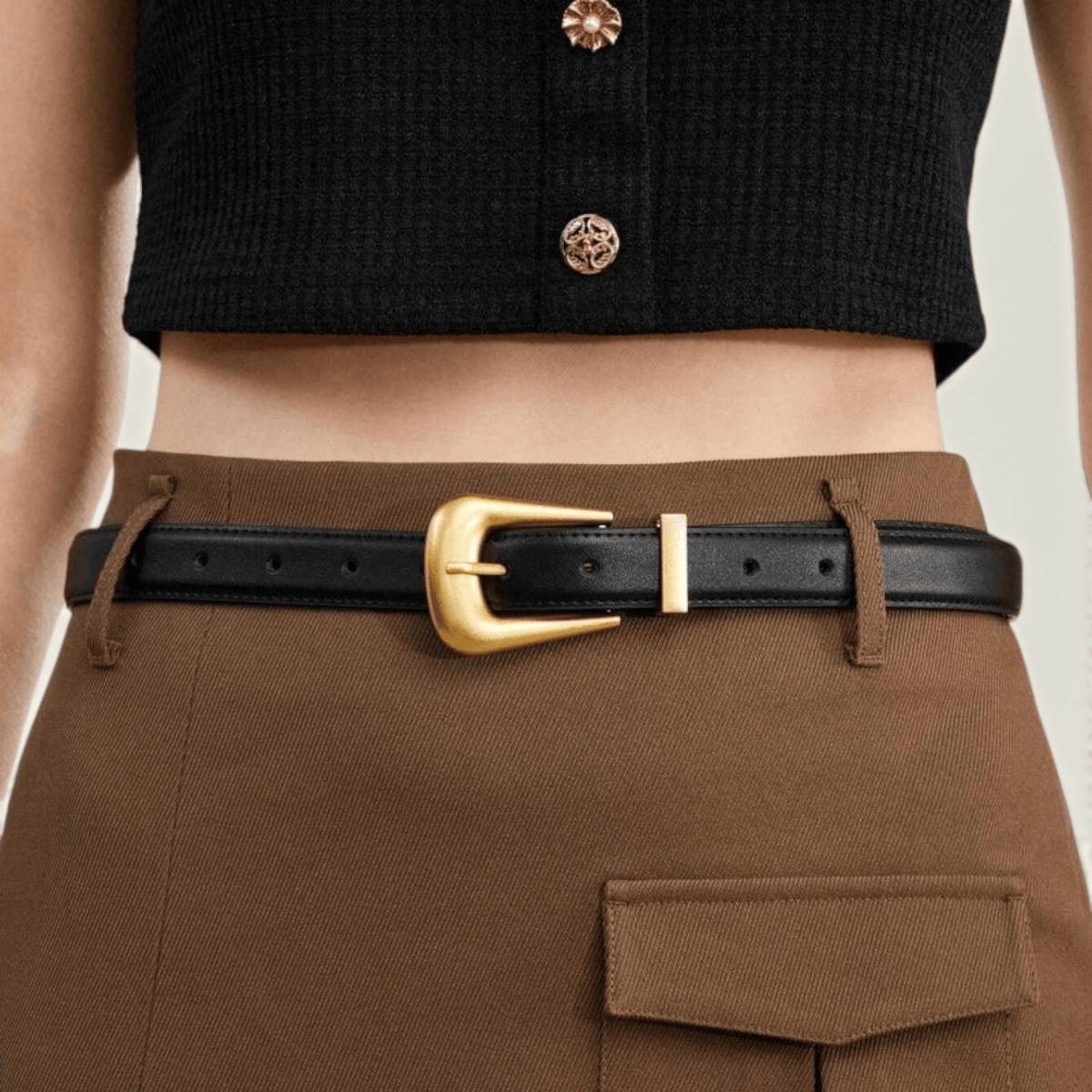La Ceinture Pour Femme Flavie - Ceinture en cuir à boucle ardillon dorée