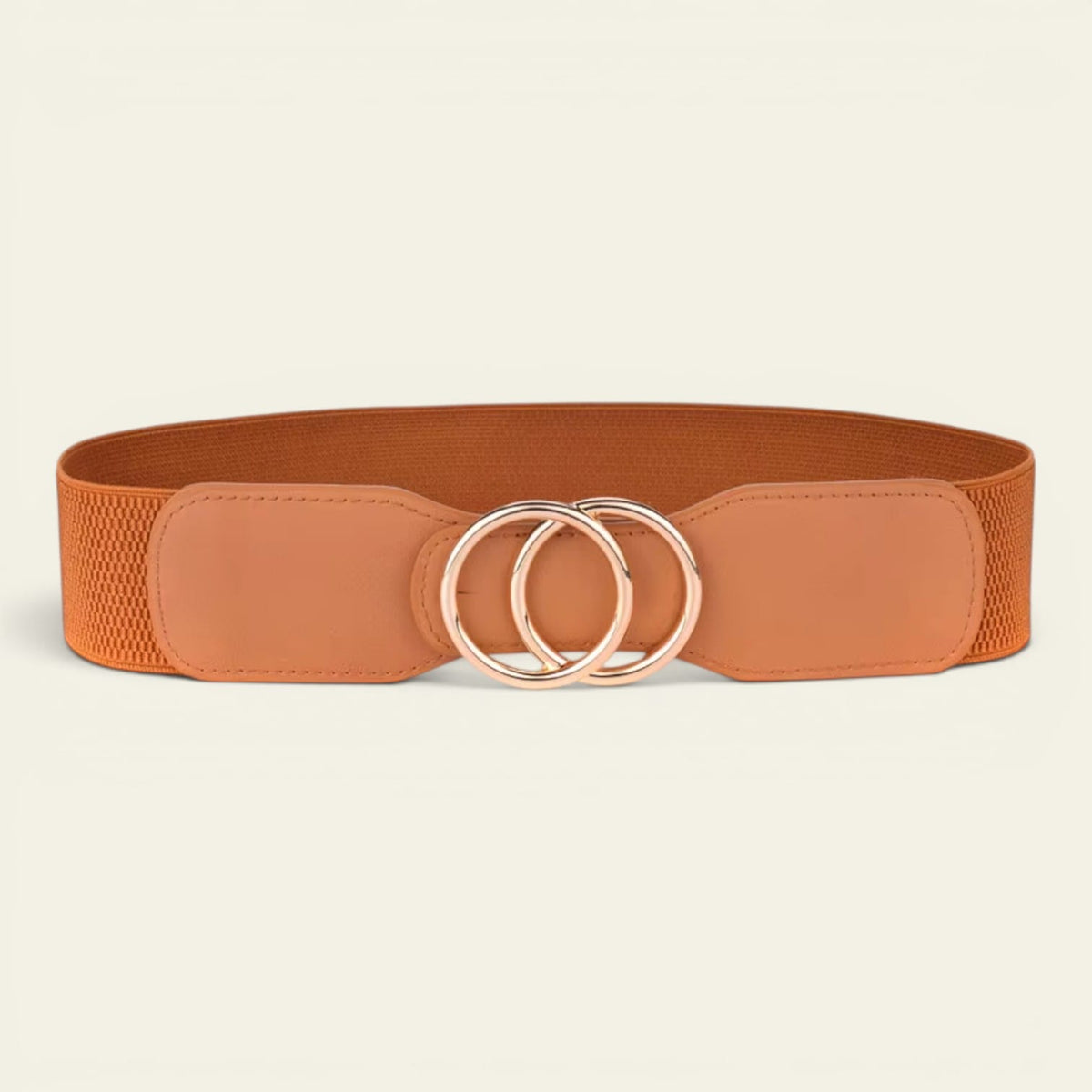 Ceinture camel femme large élastique à double anneaux, modèle Gabrielle