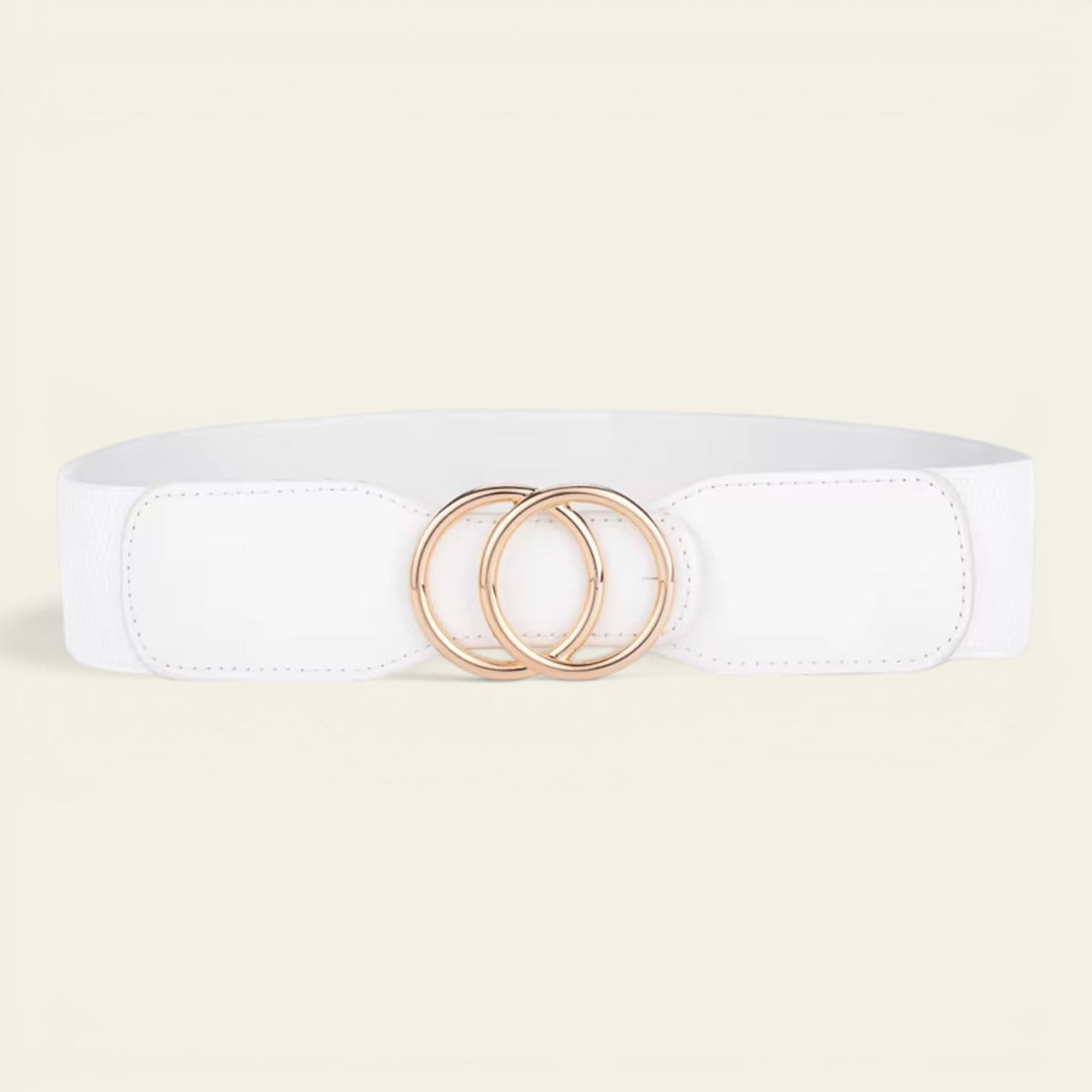 Ceinture blanche femme large élastique à double anneaux, modèle Gabrielle