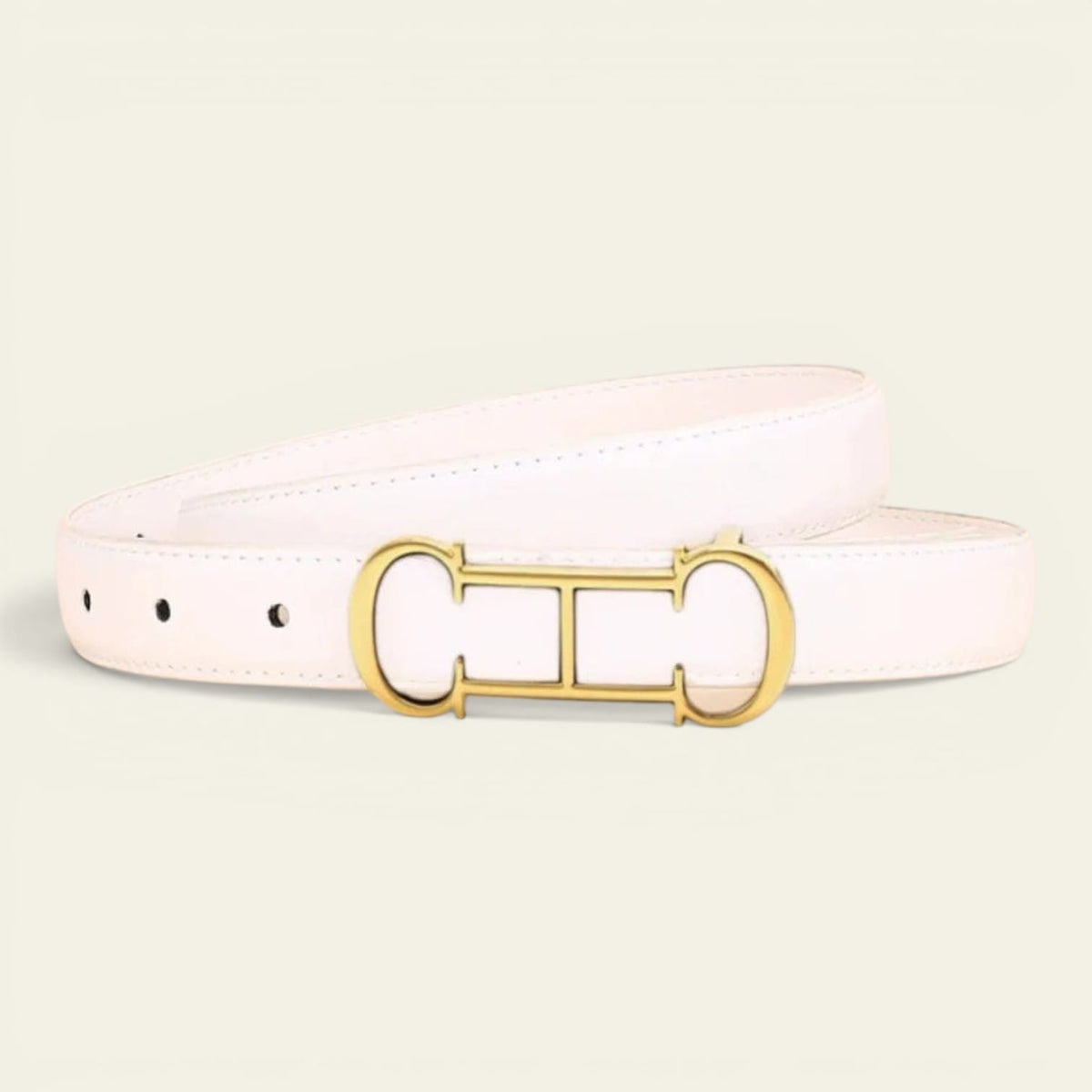 Ceinture blanche femme fine à boucle à motif dorée, modèle Garance