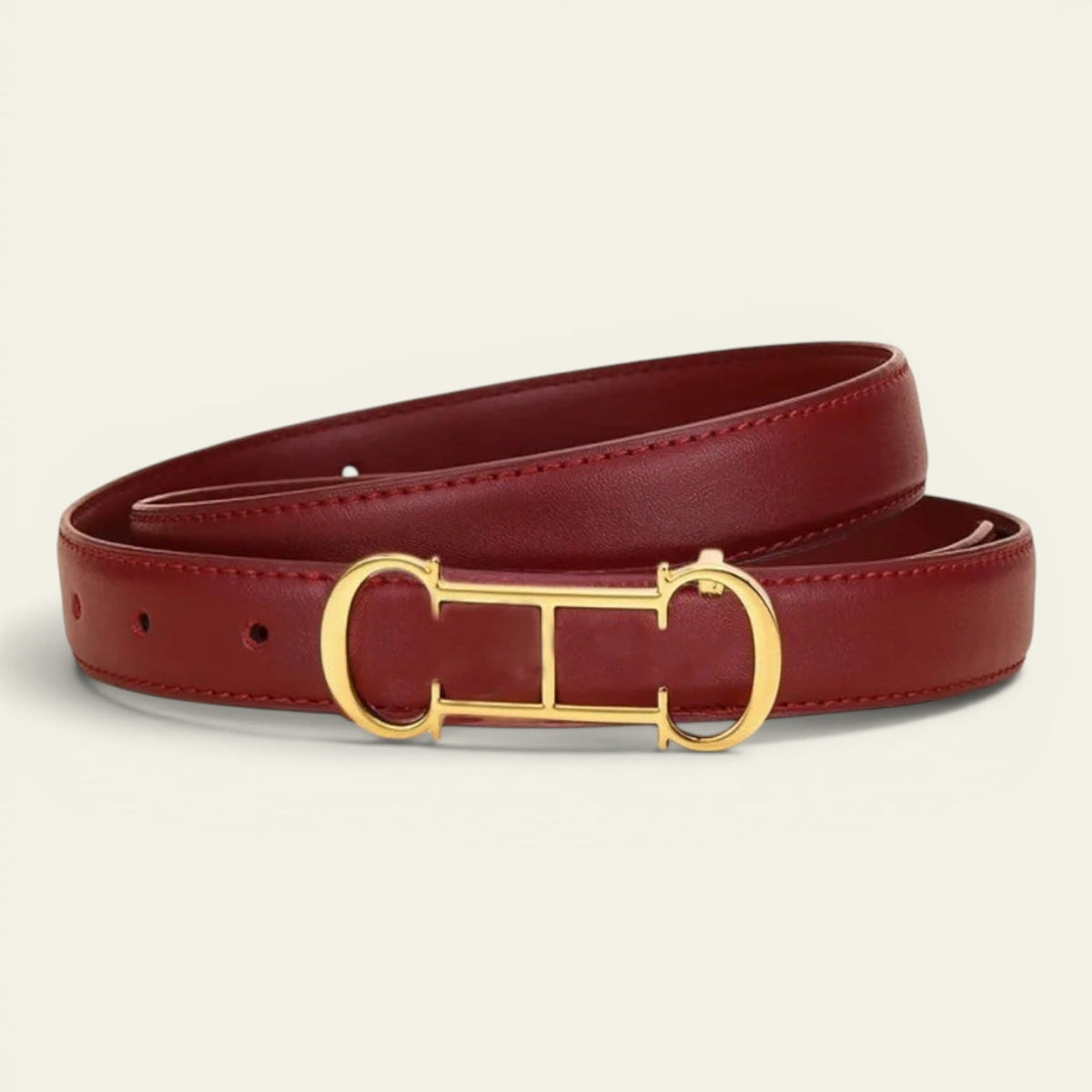 Ceinture rouge femme fine à boucle à motif dorée, modèle Garance