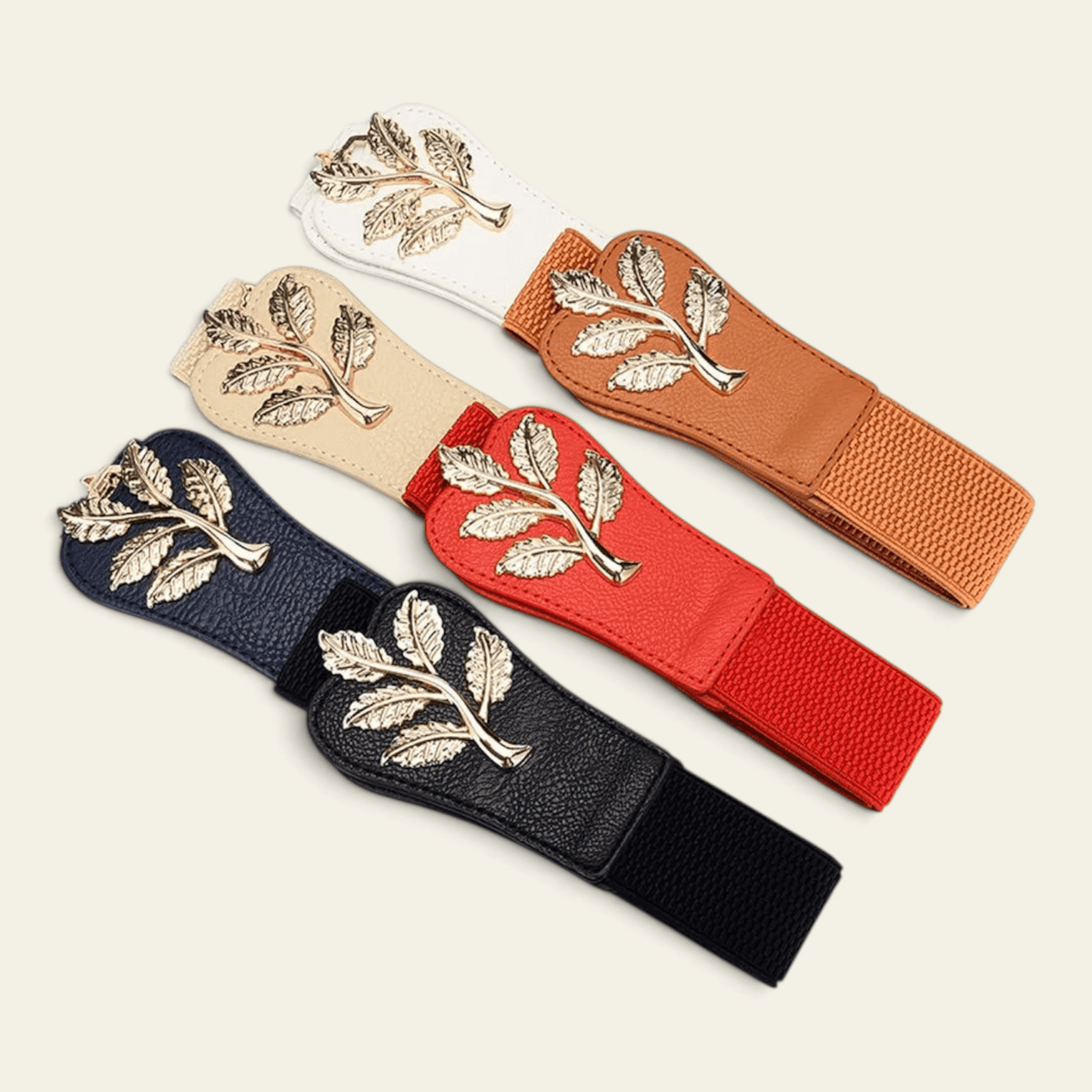 La Ceinture Pour Femme Hélène - Ceinture élastique large à boucle feuilles dorées