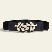 La Ceinture Pour Femme Hélène - Ceinture élastique large à boucle feuilles dorées