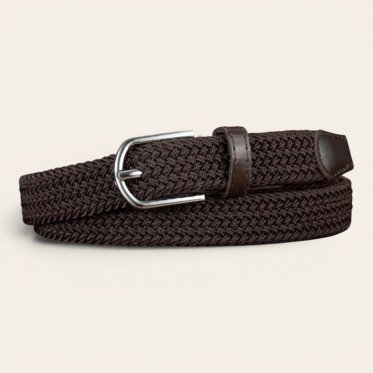 Ceinture marron femme fine tressée élastique, modèle Juliette