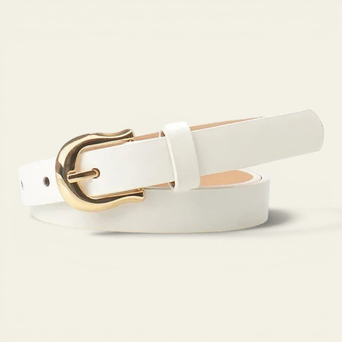 Ceinture blanche femme très fine à boucle dorée, modèle Léa