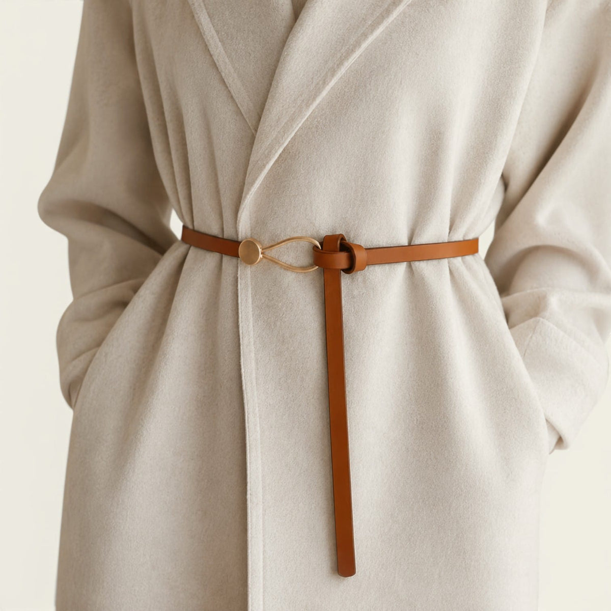 Ceinture camel femme très fine à nouer, modèle Marguerite