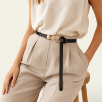 Ceinture noire femme très fine à nouer, modèle Marguerite