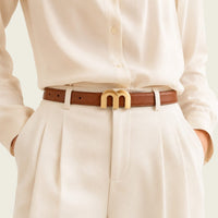 Ceinture camel femme fine à boucle dorée en M, modèle Mathilde