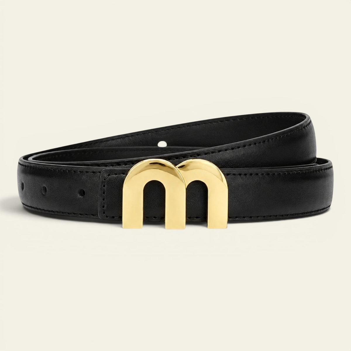 Ceinture noire femme fine à boucle dorée en M, modèle Mathilde