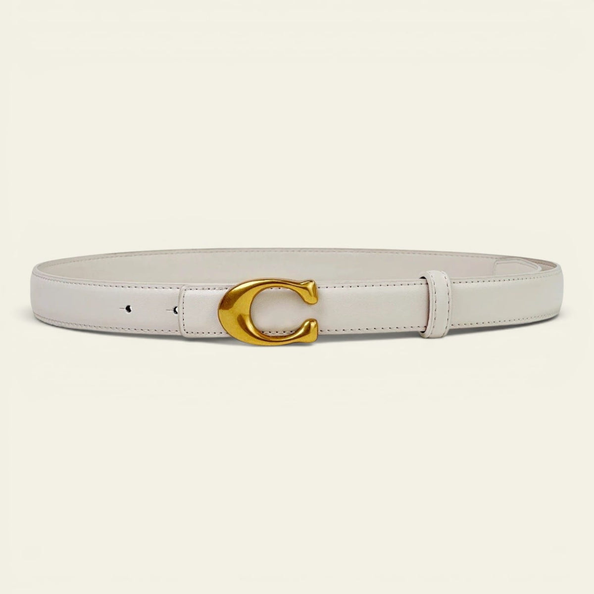 Ceinture blanche femme fine à boucle crochet dorée, modèle Ombeline
