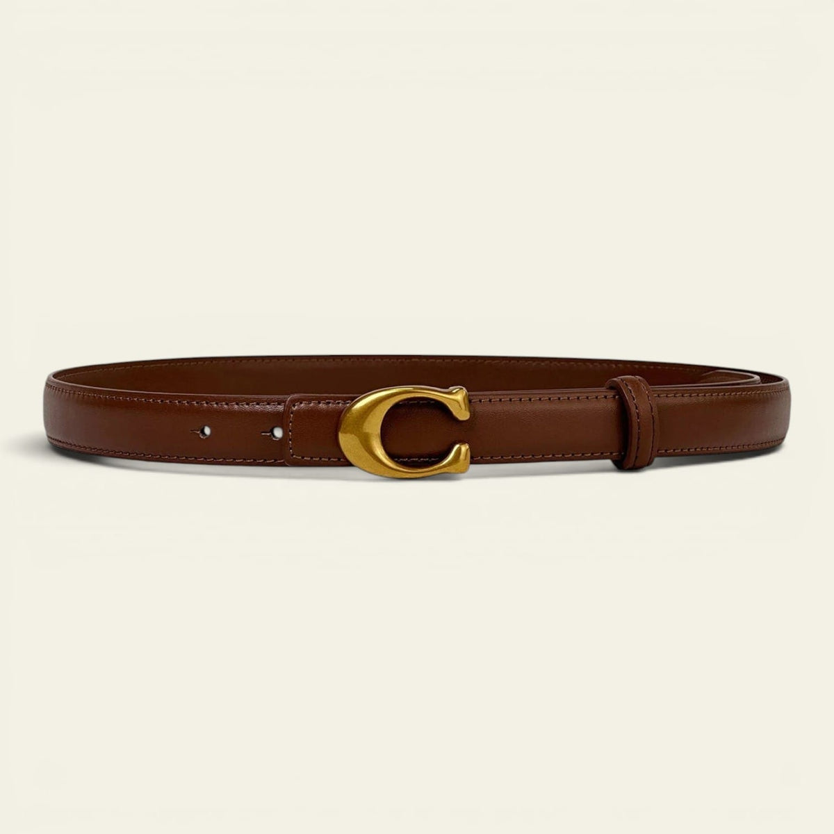 Ceinture marron femme fine à boucle crochet dorée, modèle Ombeline