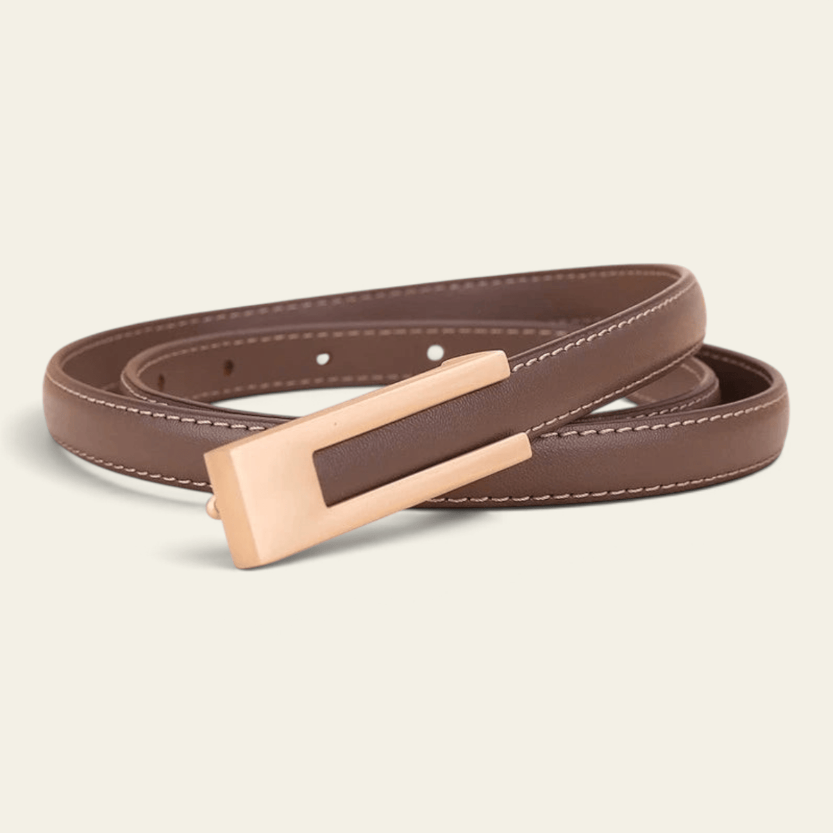 La Ceinture Pour Femme Ophélie - Ceinture fine en cuir à boucle géométrique dorée
