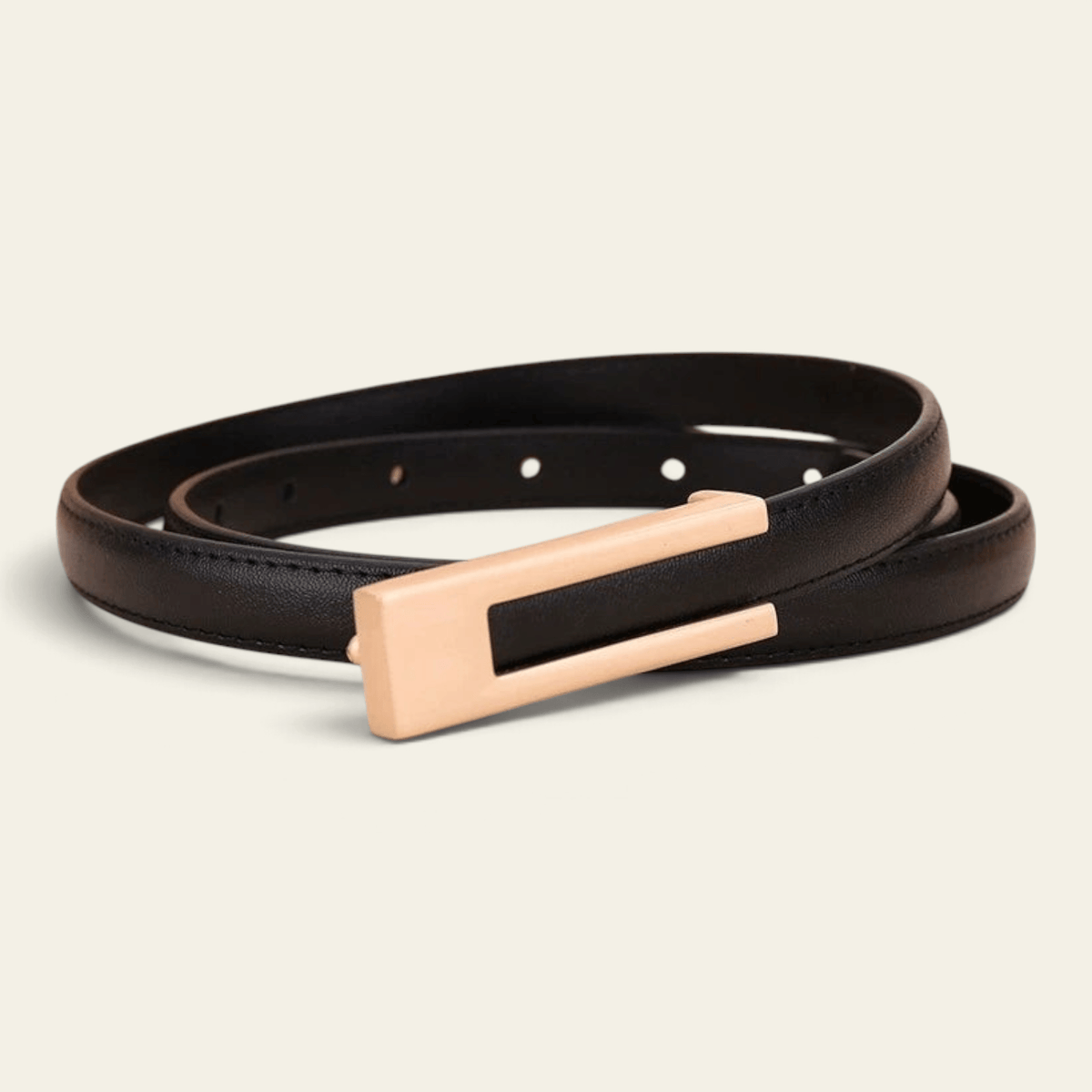 La Ceinture Pour Femme Ophélie - Ceinture fine en cuir à boucle géométrique dorée