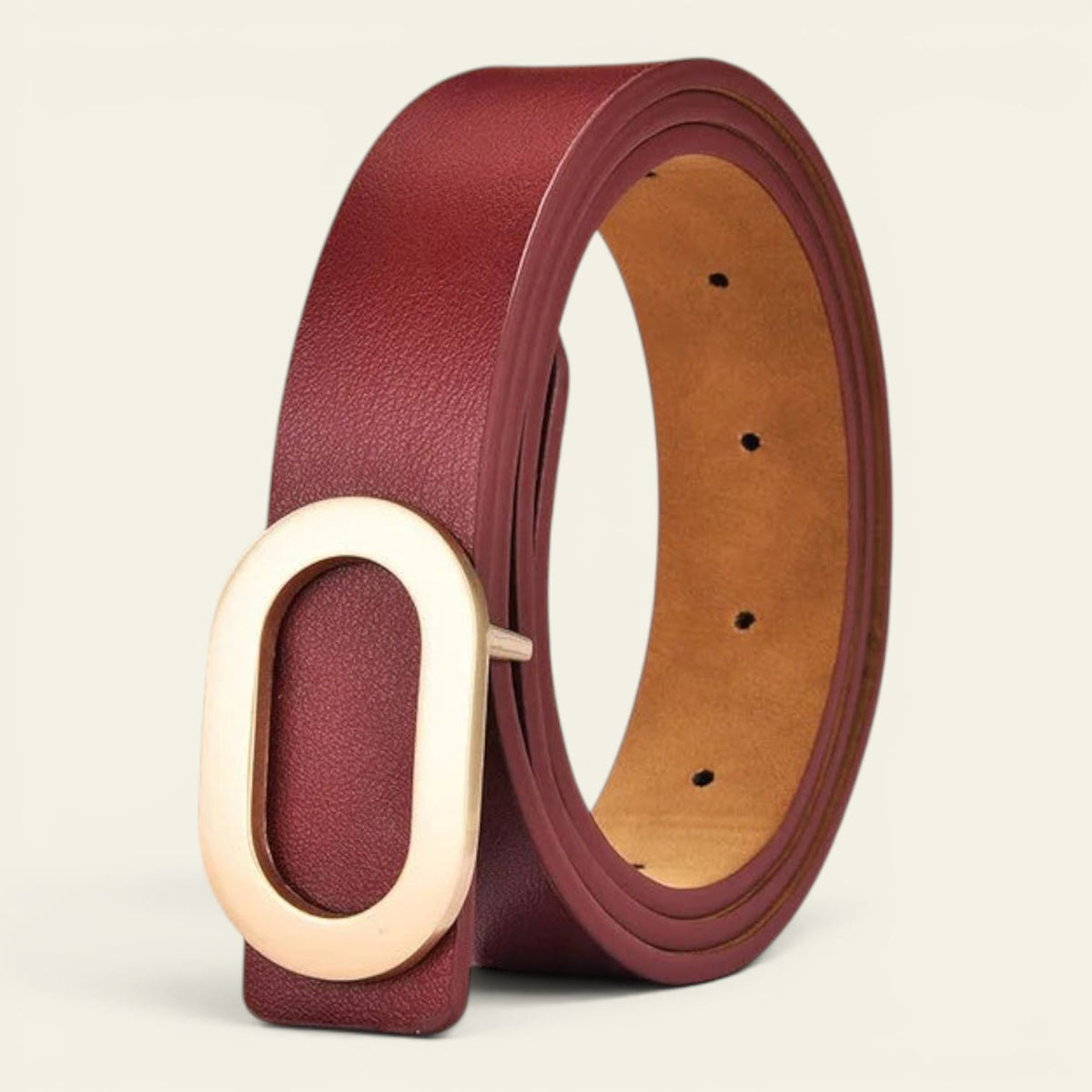 Ceinture rouge femme large en cuir à boucle ovale dorée, modèle Perrine