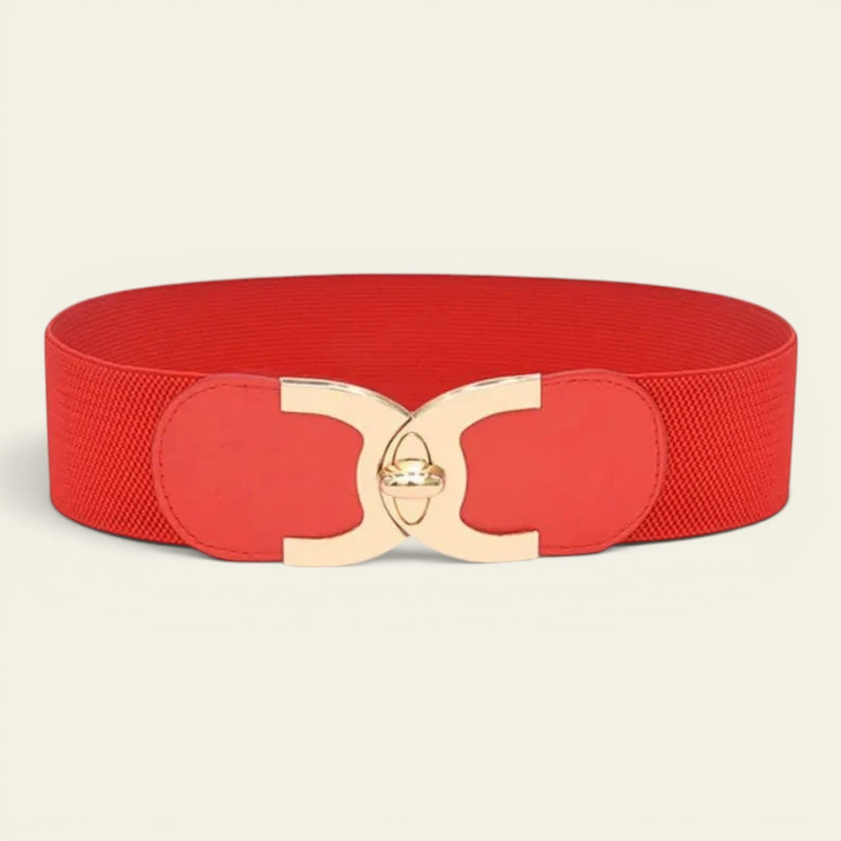 Ceinture rouge femme large élastique à boucle dorée, modèle Philippine