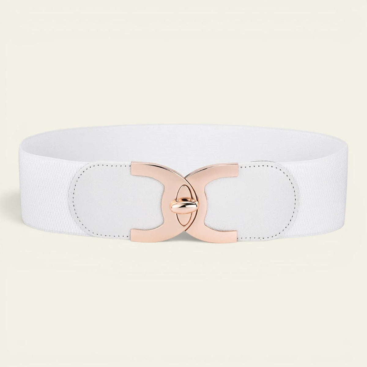 Ceinture blanche femme large élastique à boucle dorée, modèle Philippine