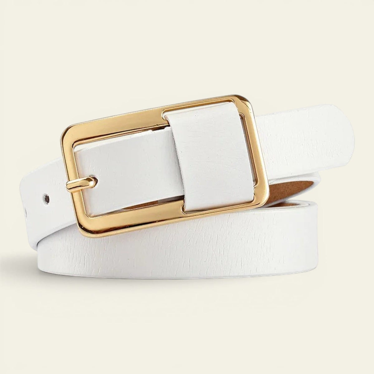 Ceinture blanche femme fine en cuir à boucle rectangulaire, modèle Rose