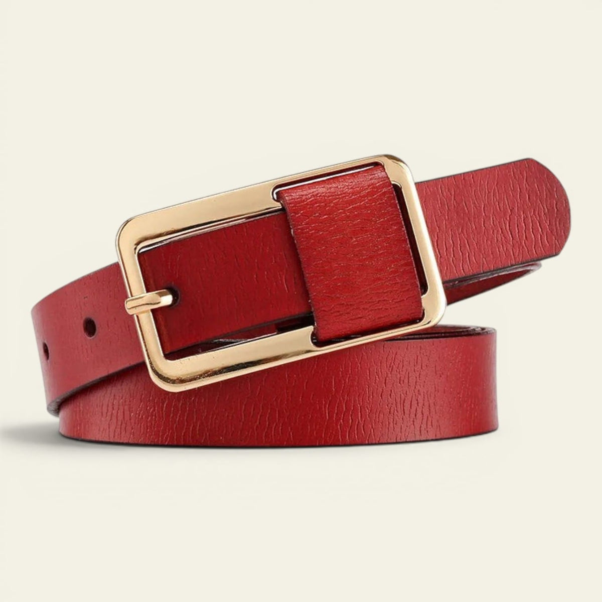 Ceinture rouge femme fine en cuir à boucle rectangulaire, modèle Rose
