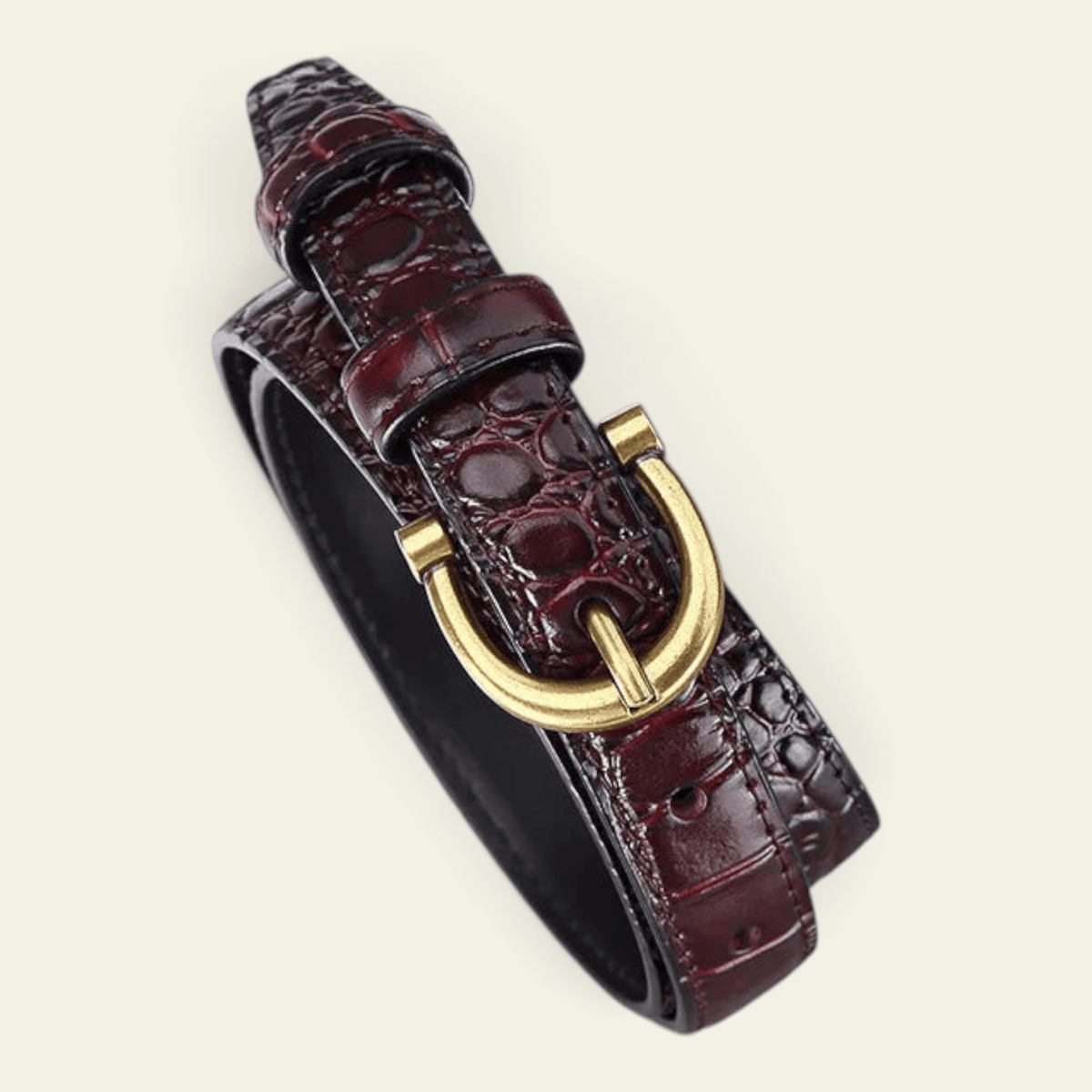 La Ceinture Pour Femme Sibylle - Ceinture fine en cuir effet croco à boucle dorée