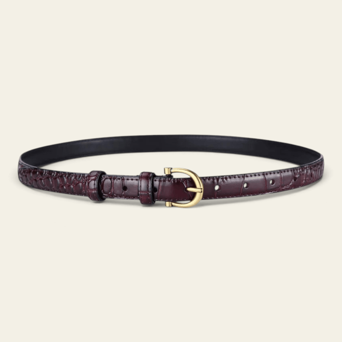 La Ceinture Pour Femme Sibylle - Ceinture fine en cuir effet croco à boucle dorée